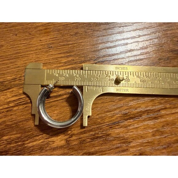 VTG Boho Wide Silver Tone Hoop Earrings Polished Chunky Statement Minimalist Ret - Picture 6 of 6